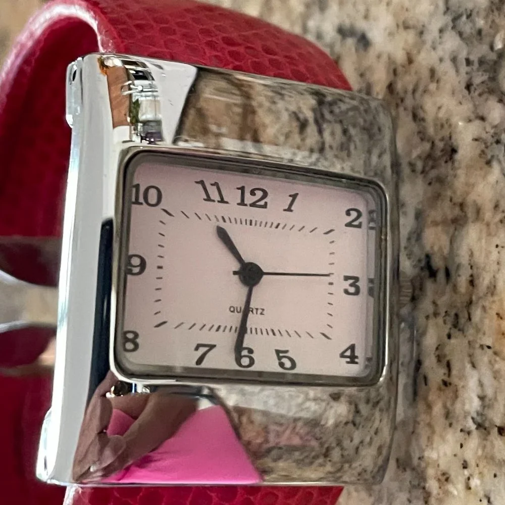 Quartz Movement Red Band Ladies Cuff Watch - Picture 2 of 11